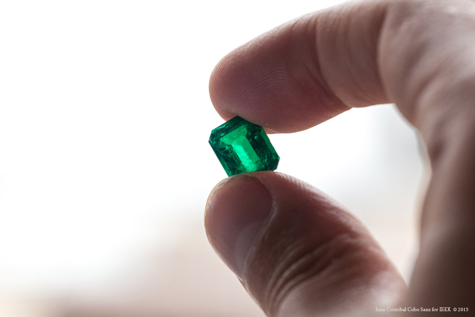   Faceted emerald ready to be sold.