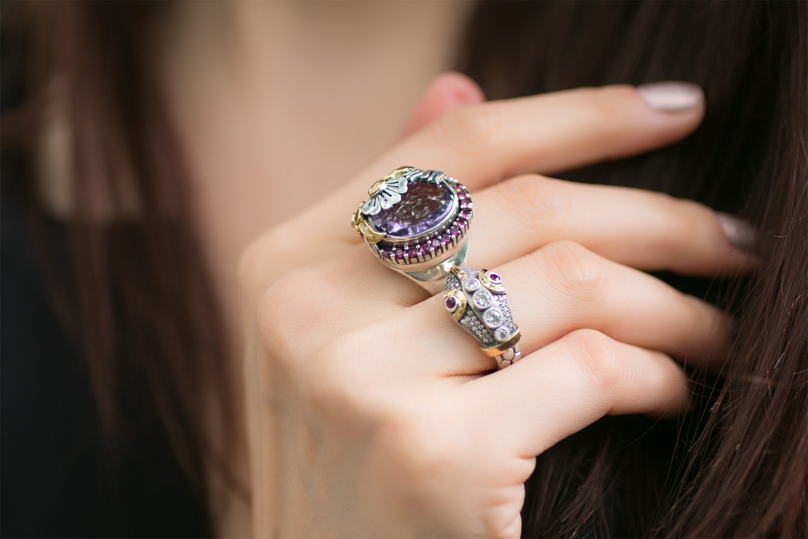 Azza Fahmy Snake double finger ring from the Wonders of Nature collection