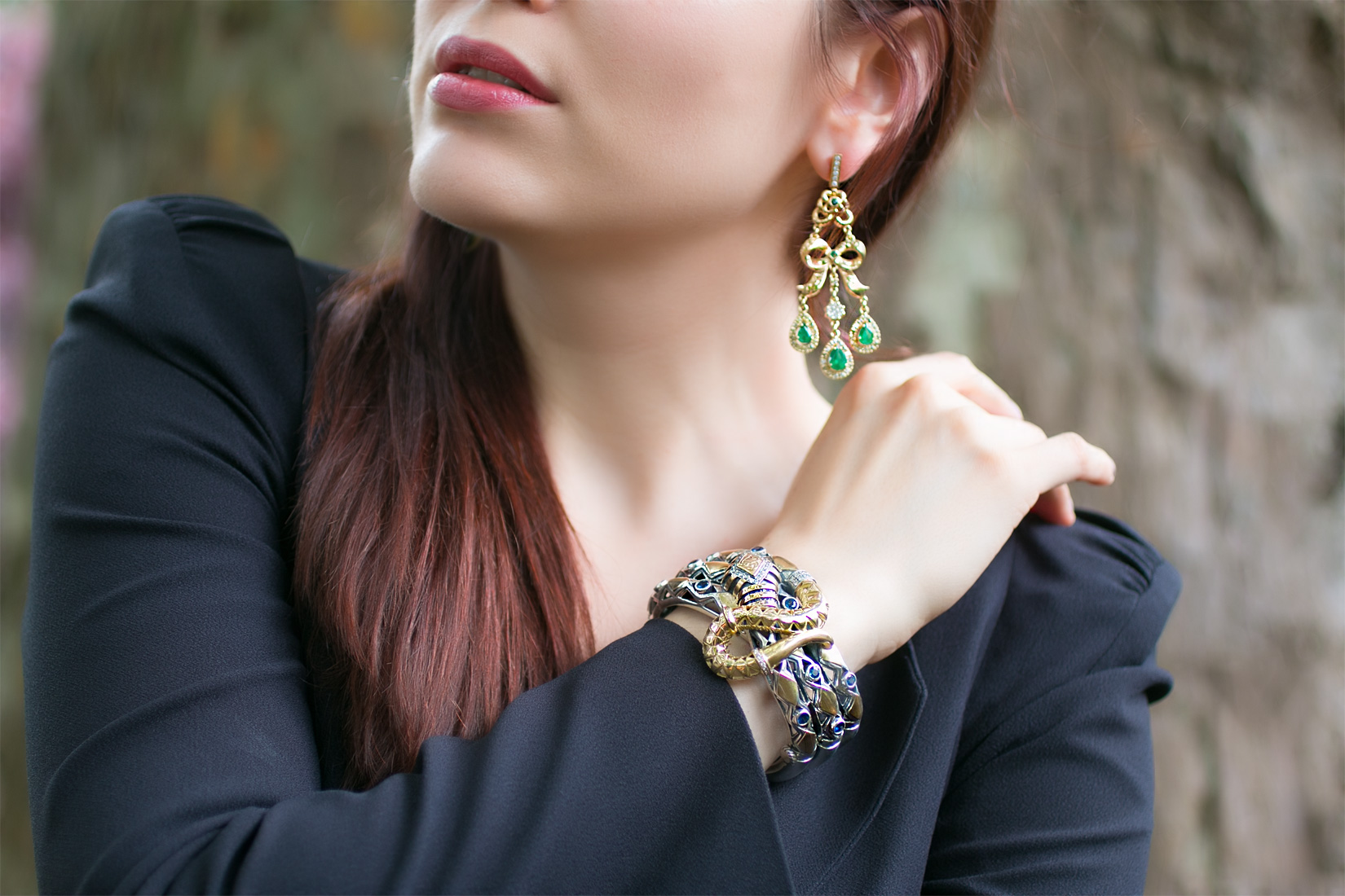  Azza Fahmy cuff bracelet and earrings from the Wonders of Nature collection