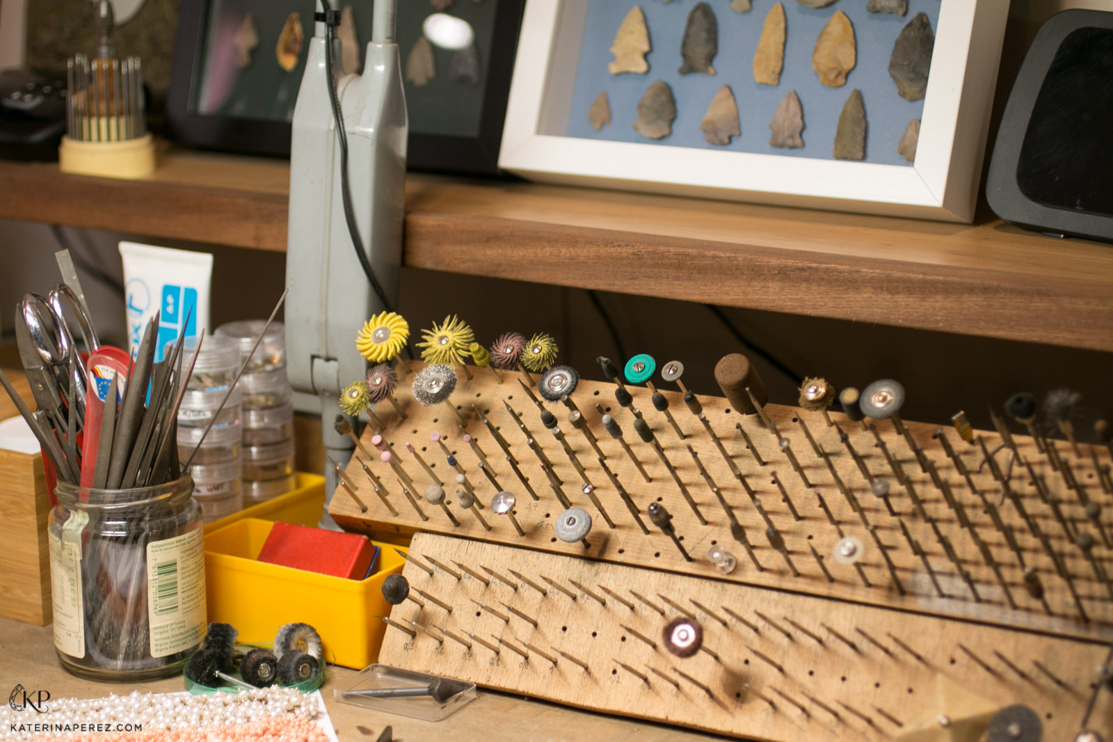 Philippe Pfeiffer workshop bench with various jewellery-making tools