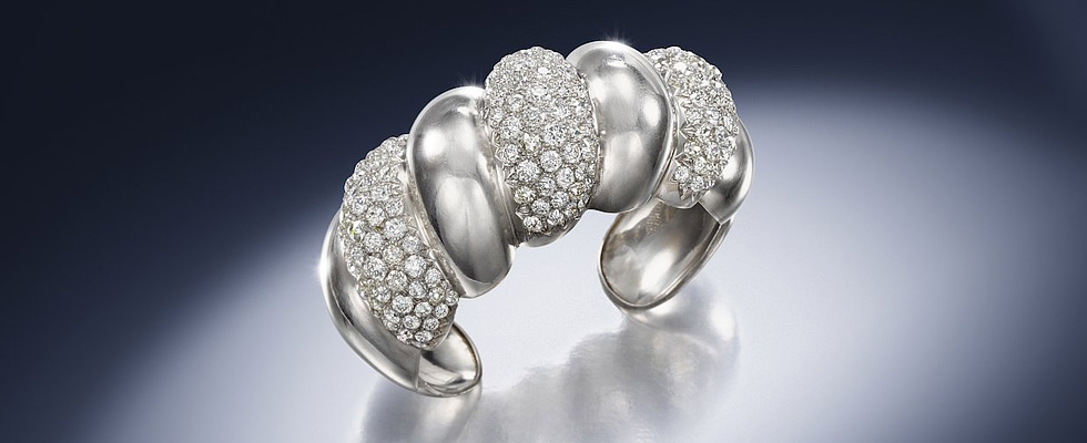 Suzanne Belperron platinum bracelet with old-mine diamonds