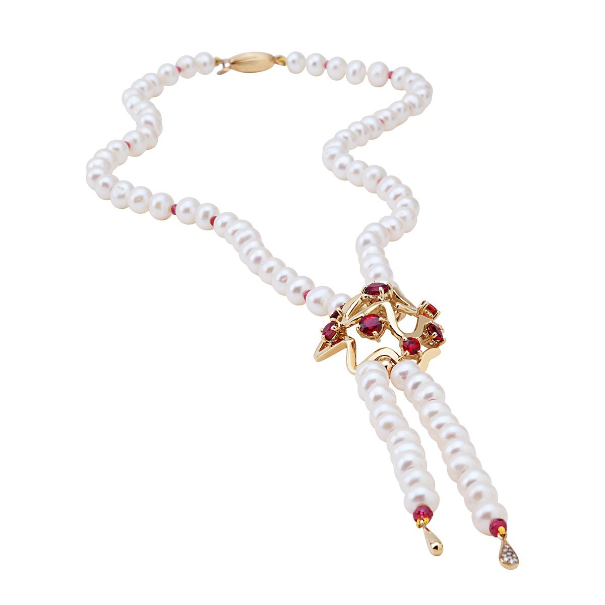  Alexandra Itouna necklace in pearls with rubies and diamonds