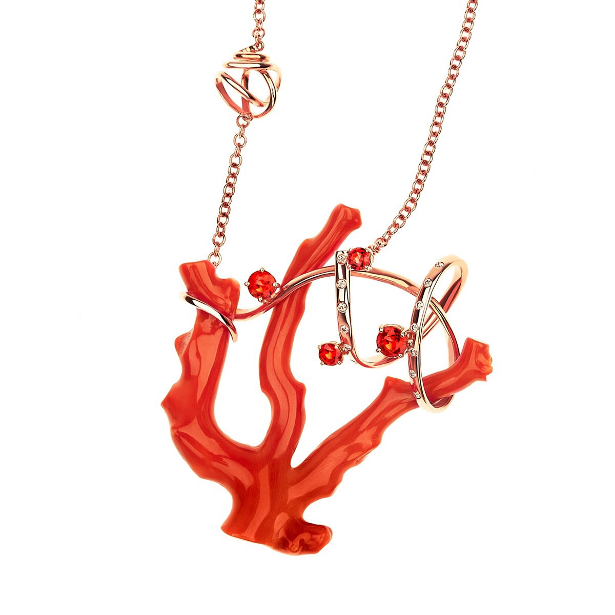 Alexandra Itouna coral pendant with diamonds