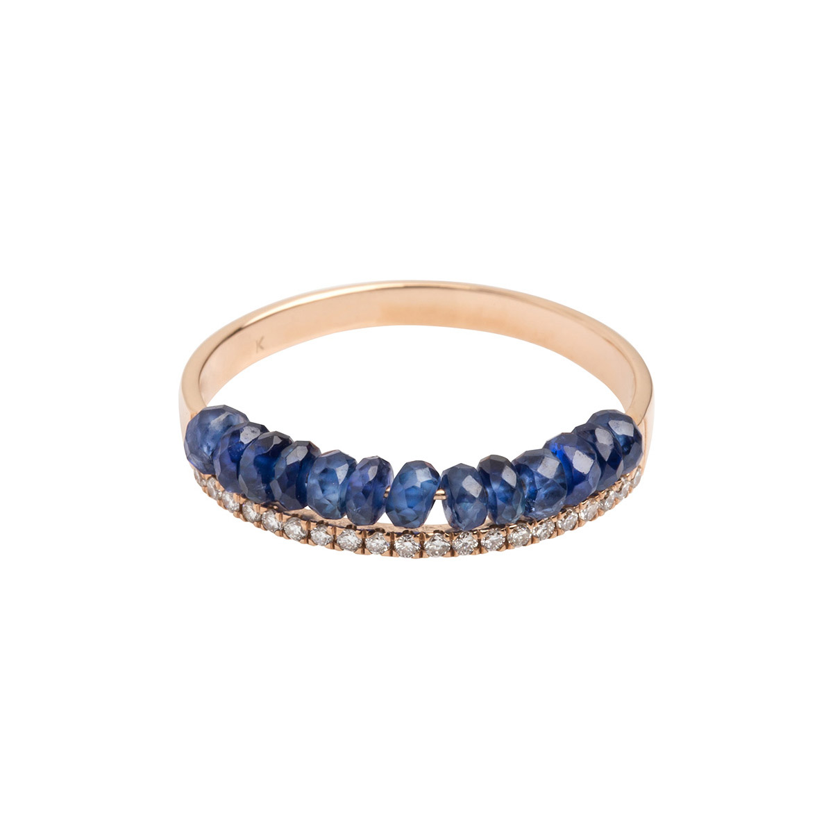  K K Lab ring with sapphire beads and diamonds