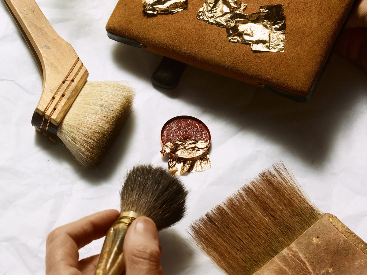  The Schiuma d’Oro Watch by Piaget - Placing the gold leaf using a gilding cushion and gilding brush, and then de-creasing with a large soft brush