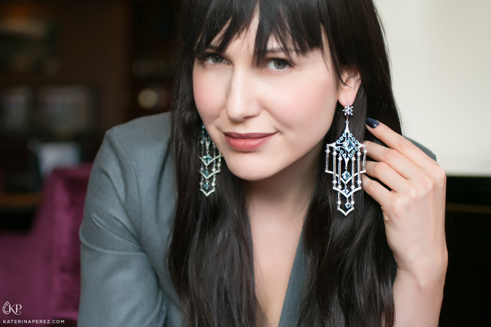 Liza Belotserkovskaya Arthur earrings in white gold with topaz and diamonds