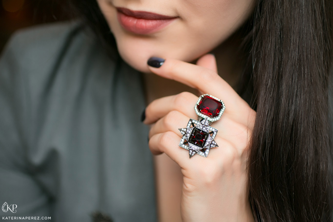 Liza Belotserkovskaya garnet rings with diamonds