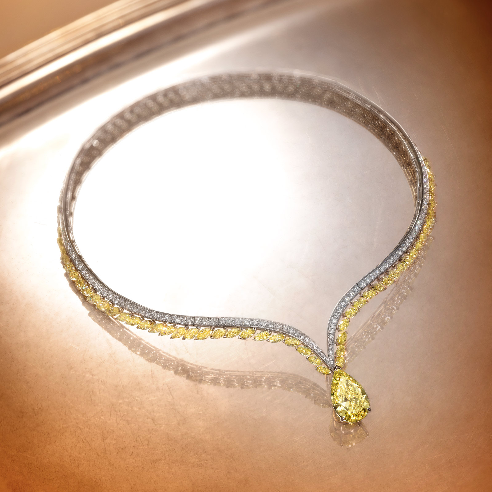 The Sunburst Necklace by Piaget  with 1 pear-shaped yellow diamond (11.85 cts)