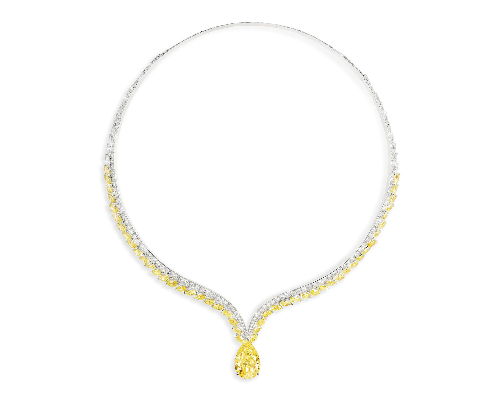  The Sunburst Necklace by Piaget  with 1 pear-shaped yellow diamond (11.85 cts)