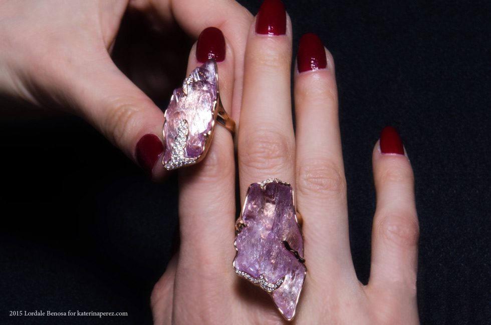  Jorge Adeler rings with a 36 cts and a 51.70 cts kunzite and diamonds
