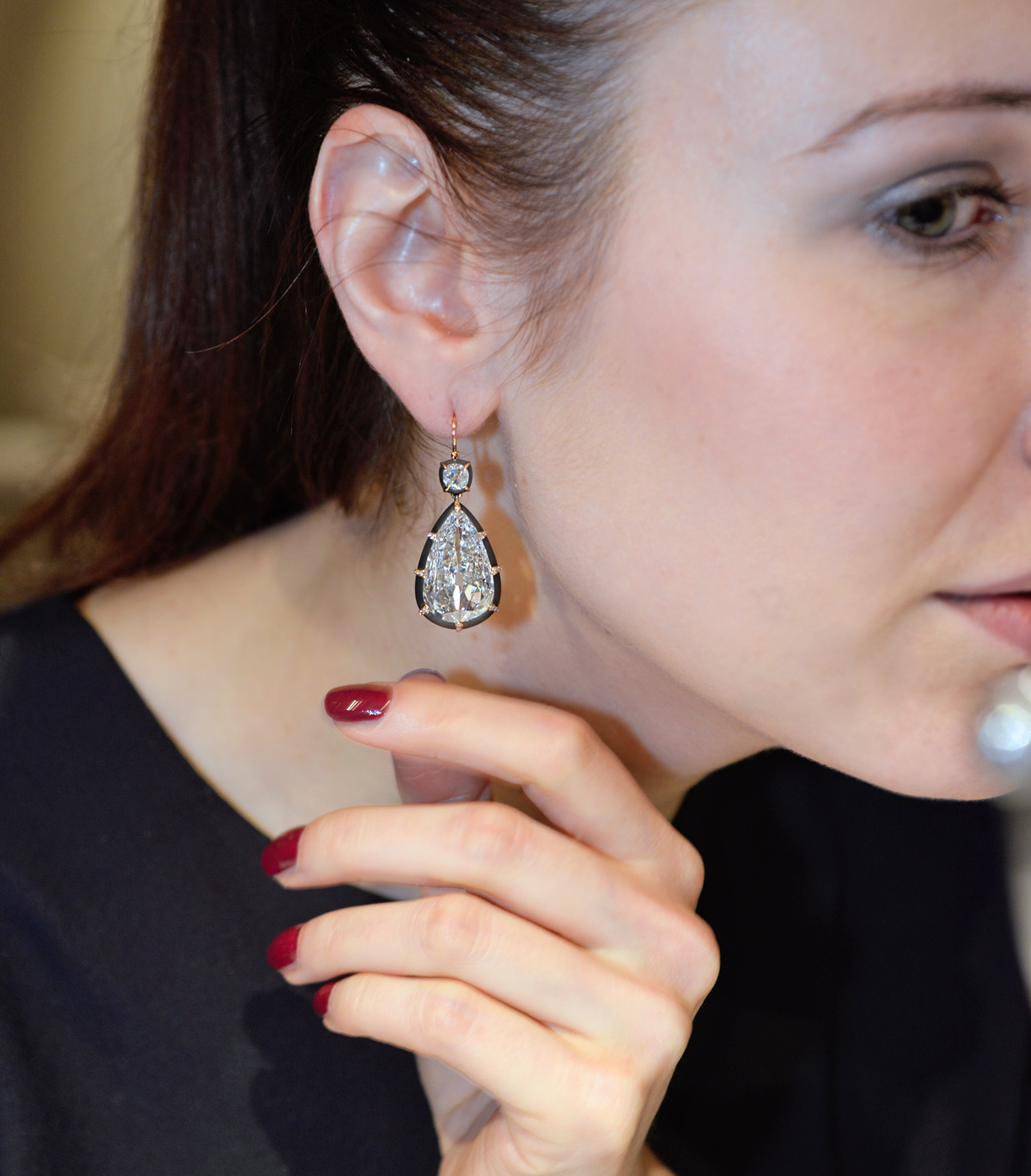 Siegelson drop earrings with old mine diamonds set in gold and silver