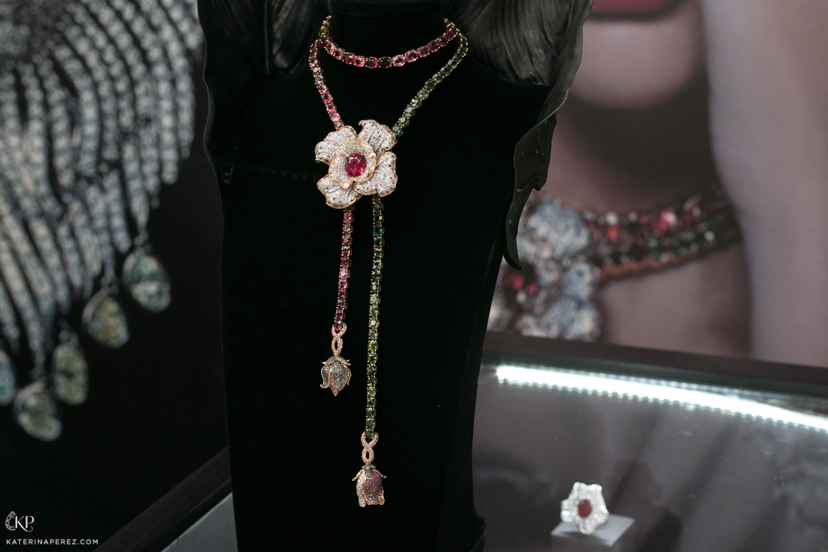 José María Goñi Rose necklace with tourmalines, rubellite and diamonds