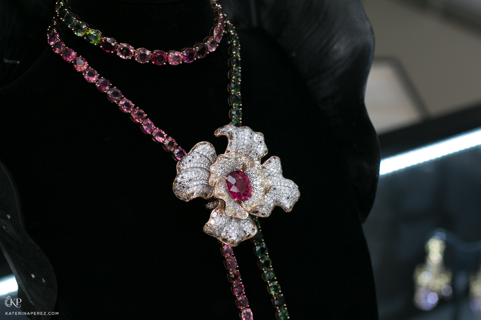  José María Goñi Rose necklace with tourmalines, rubellite and diamonds