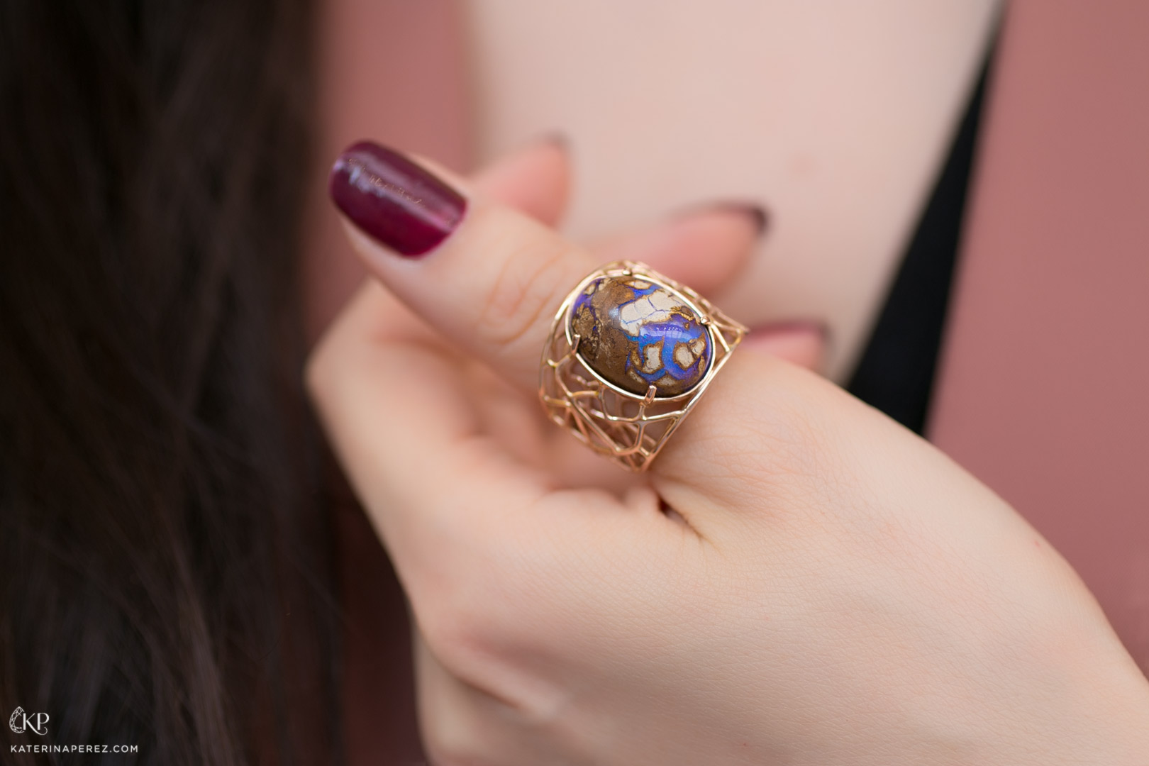  Kattri Fractal ring in rose gold with an Australian opal