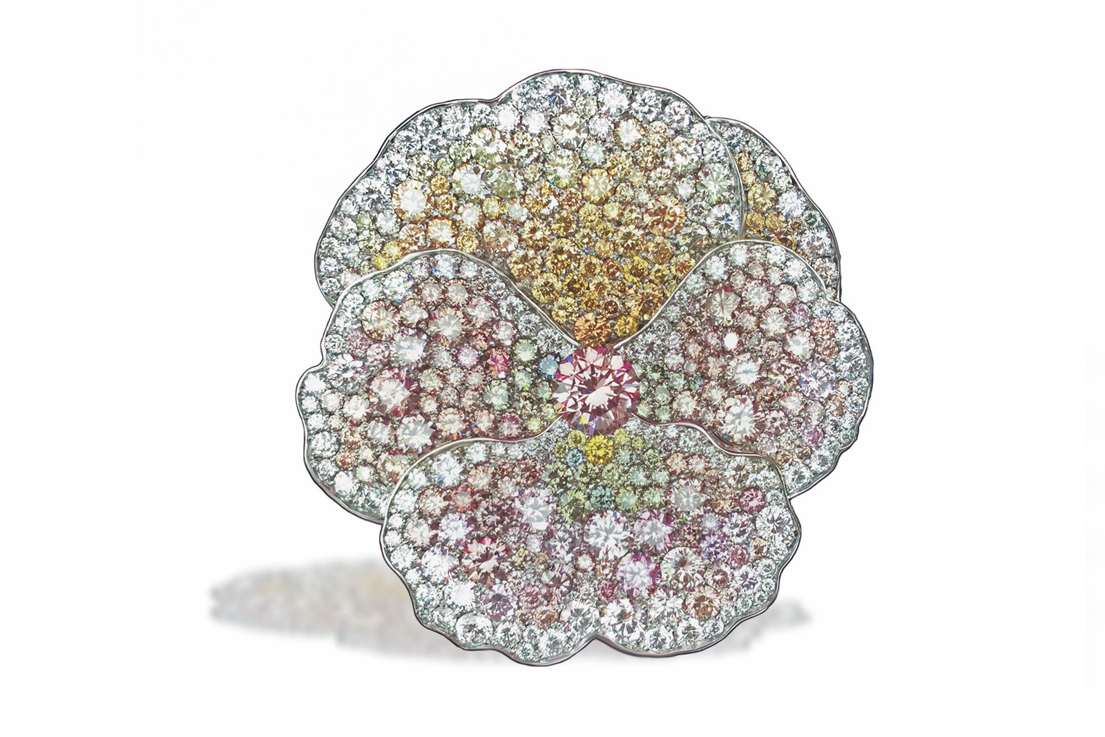 David Michael Violet ring with pink, yellow an colourless diamonds