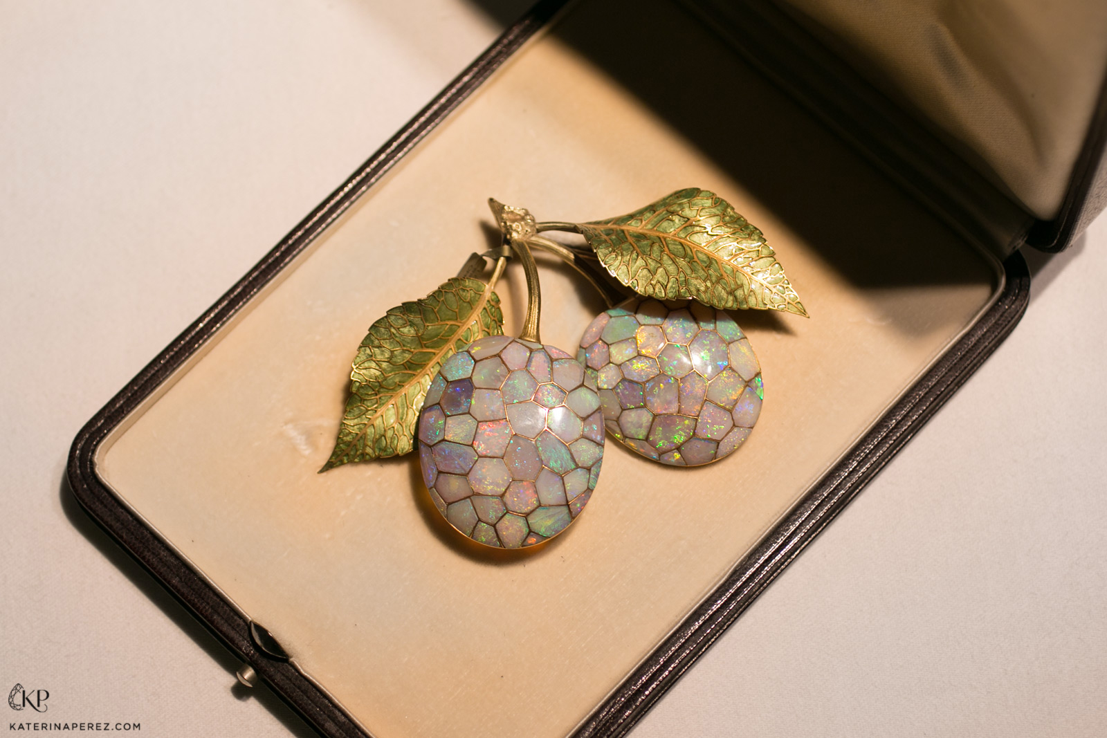  René Lalique Plum Branch brooch with opals and enamel