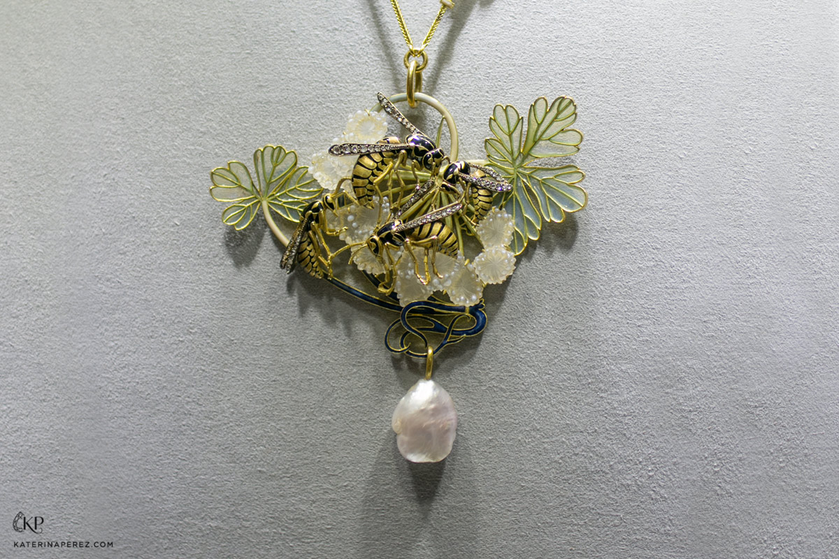 René Lalique pendant with enamel and baroque pearl