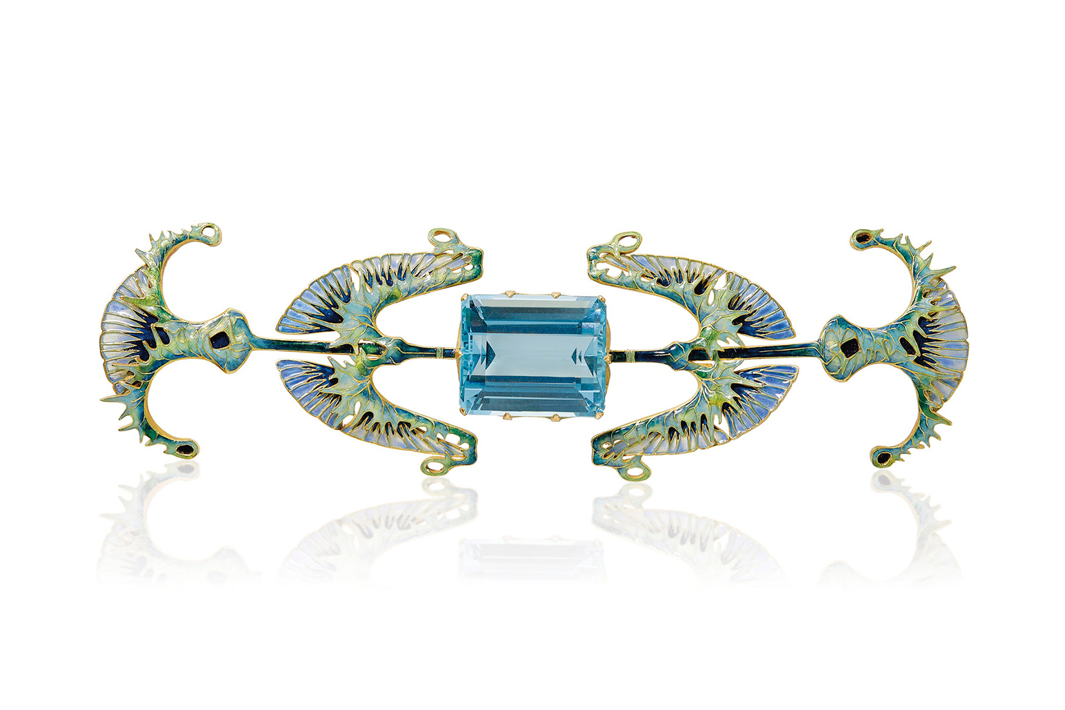  René Lalique Burdock brooch with an aquamarine and enamel