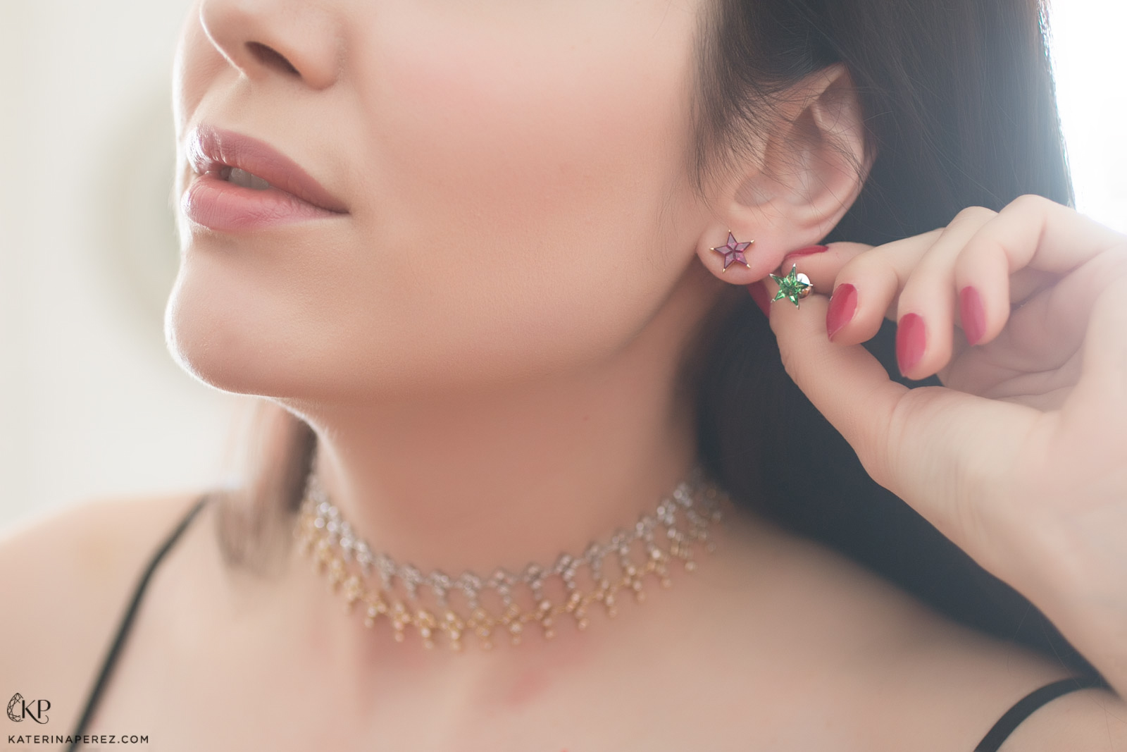  By Stolie Star studs in rubies and emeralds