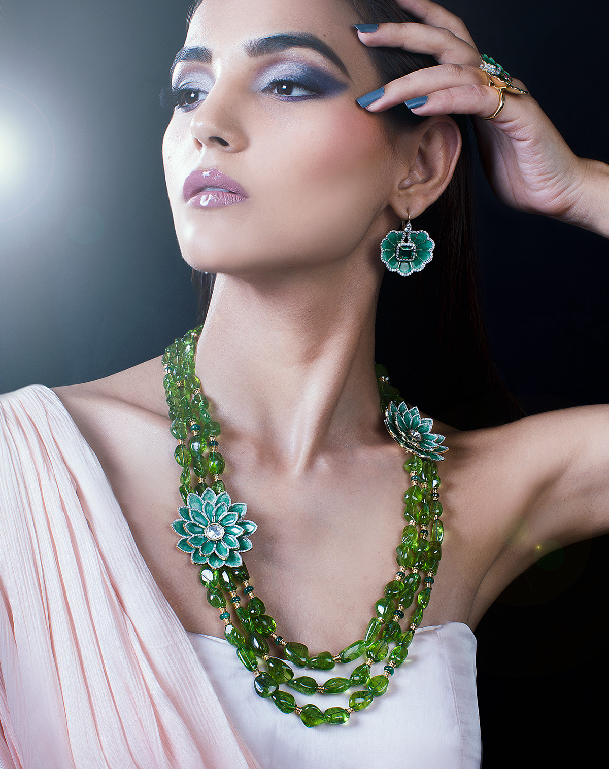 Jaipur Gems Dal Lake high jewellery parure with peridots, emeralds, diamonds and hot enamel