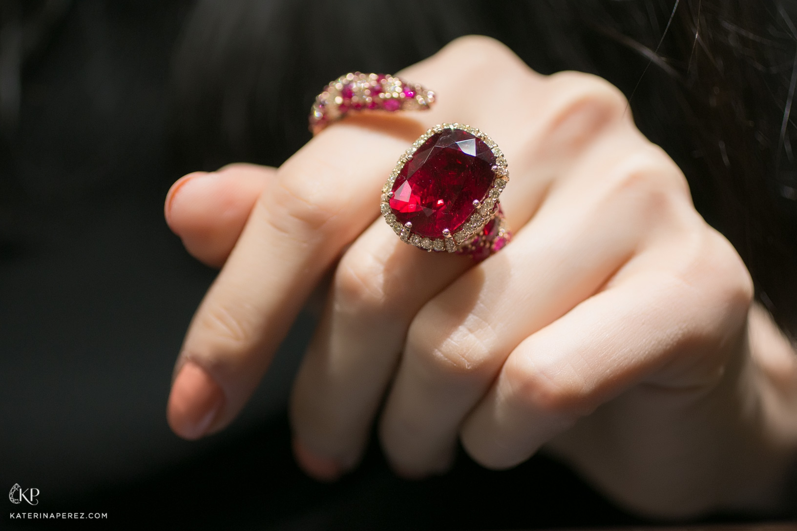 Giovanni Ferraris rubellite and diamond double finger ring