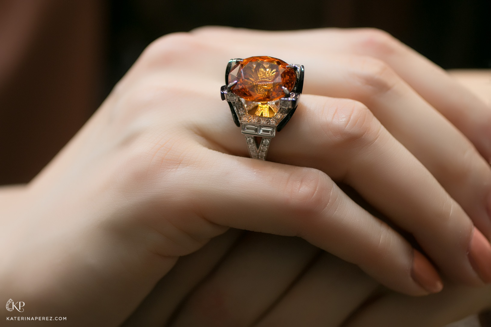 Carlo Barberis ring with 17.29ct mandarin garnet, onyx and diamonds