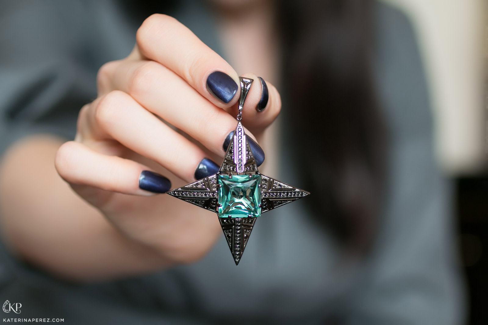 Liza Belotserkovskaya pendant in black gold with tourmaline and diamonds