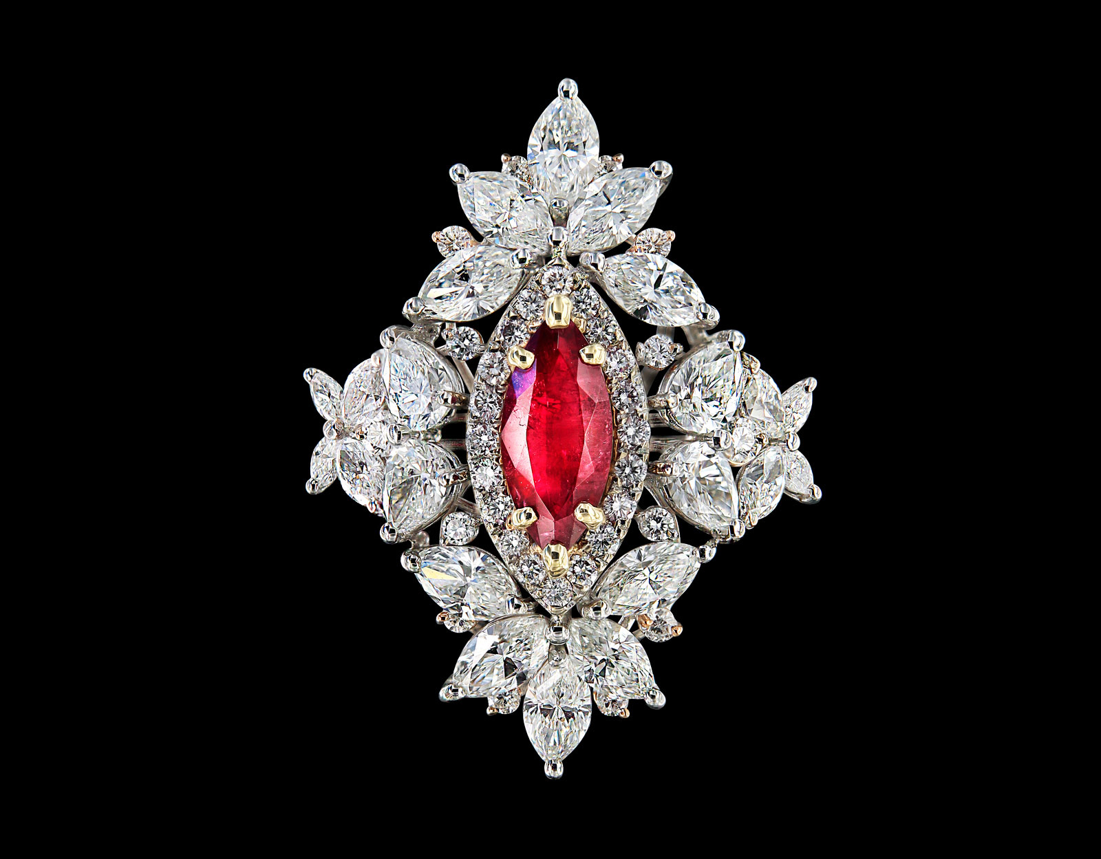  Caratell 0.66ct Bixbite / Red beryl and 2.74ct Diamond drop earrings from 'Victoria' collection