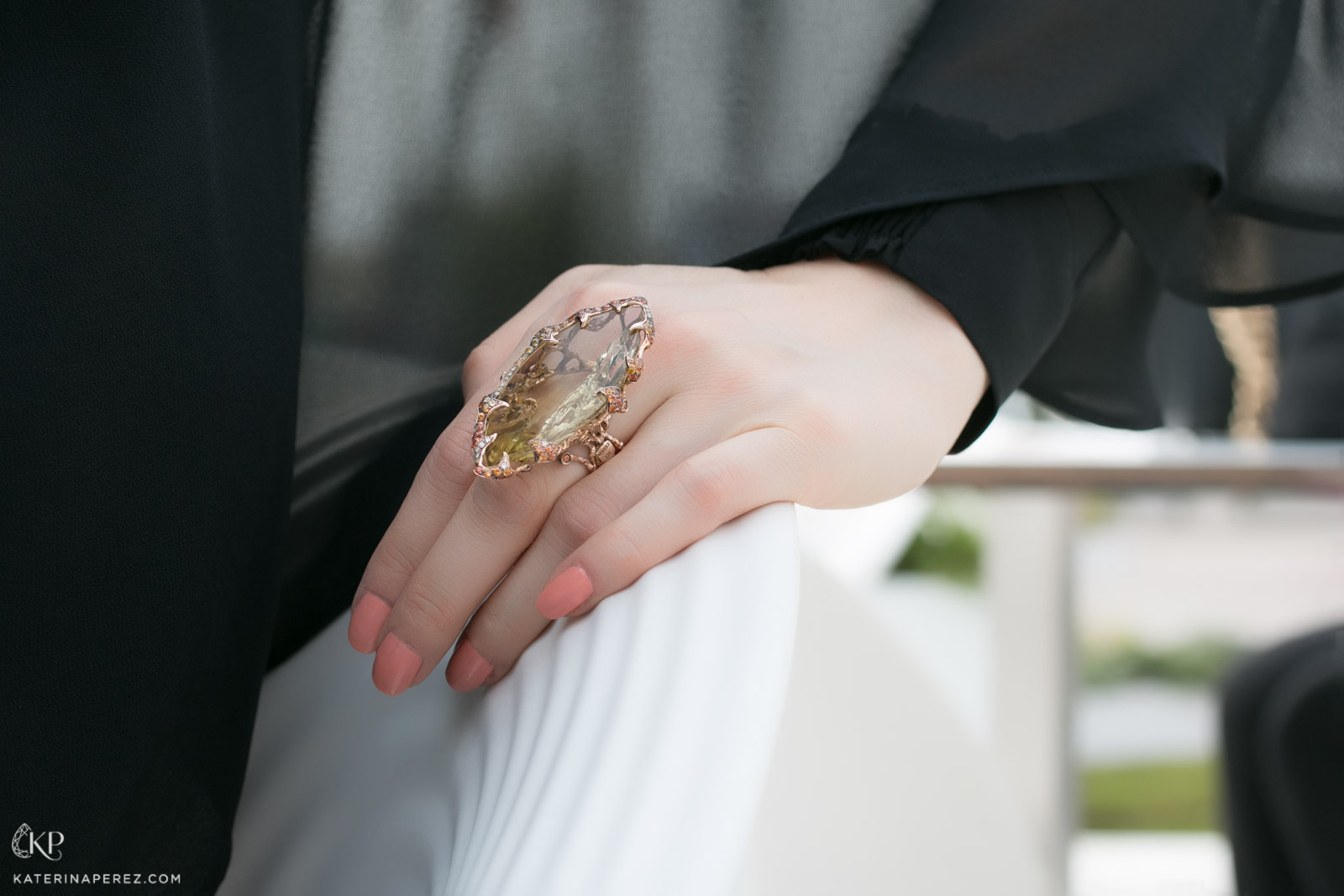  Davide Maule lemon quartz ring with multicoloured sapphires and diamonds