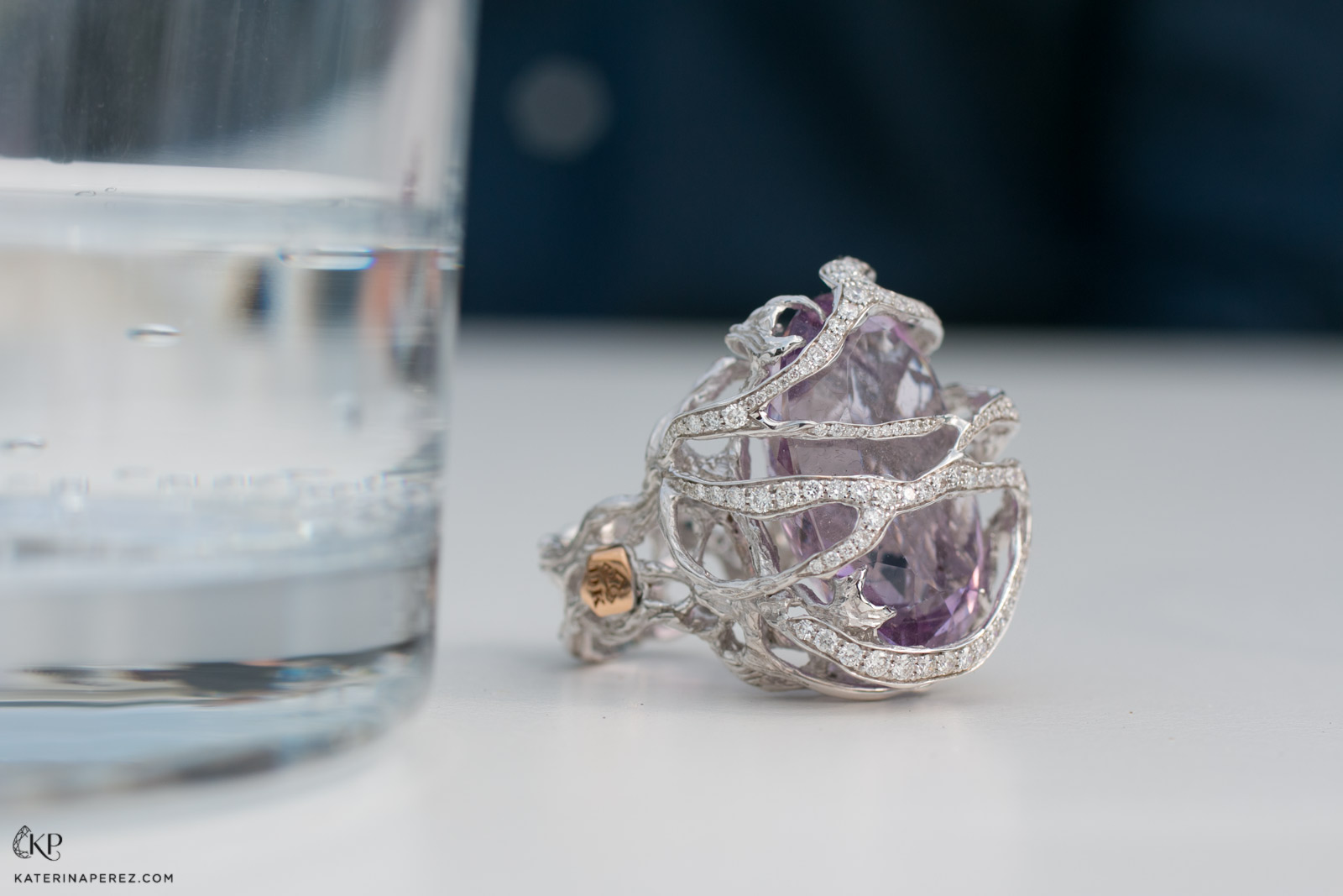 Davide Maule ring with kunzite and diamonds