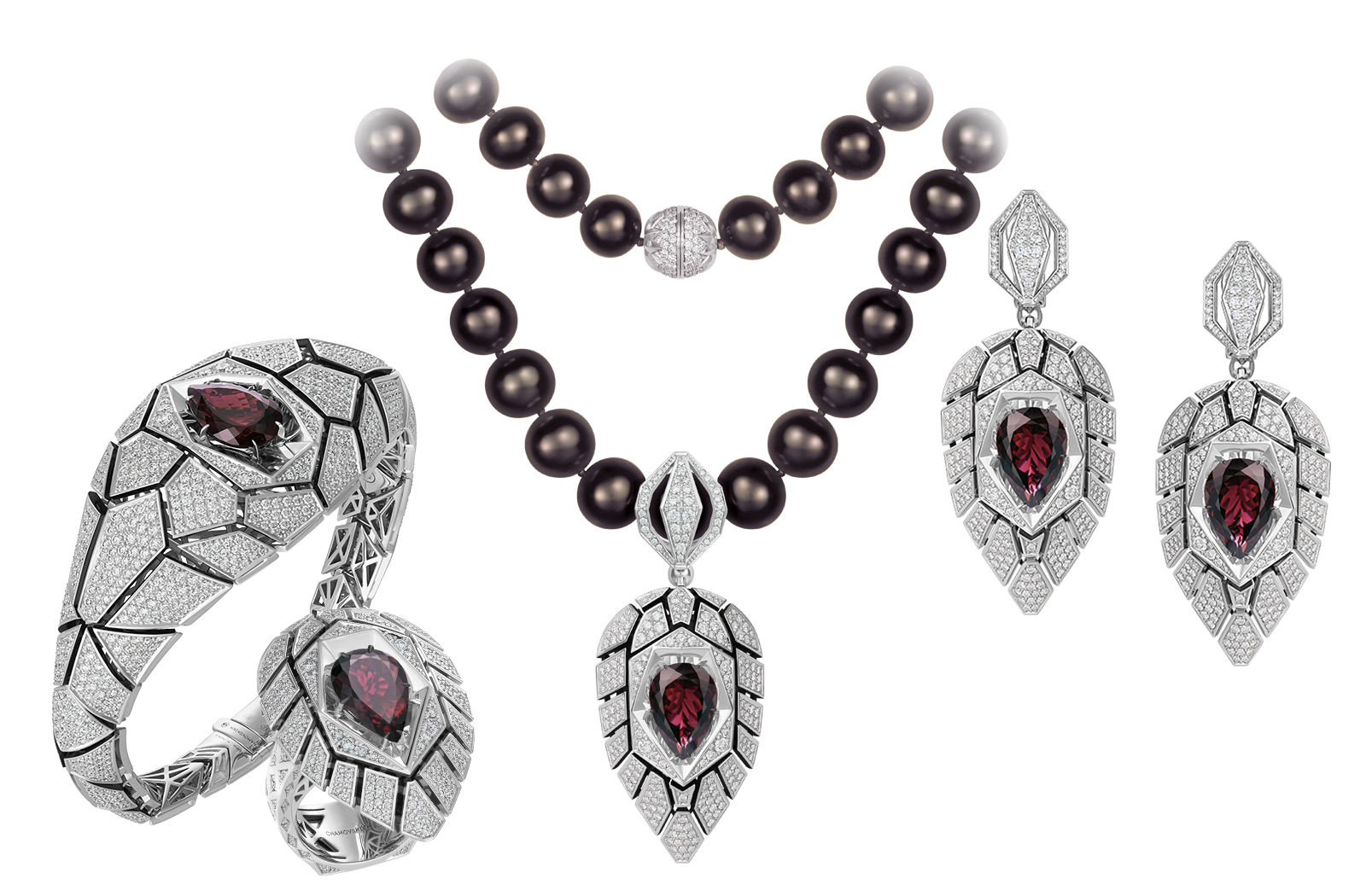 Singapore parure by Chamovskikh Jewellery House featuring rubellites and diamonds