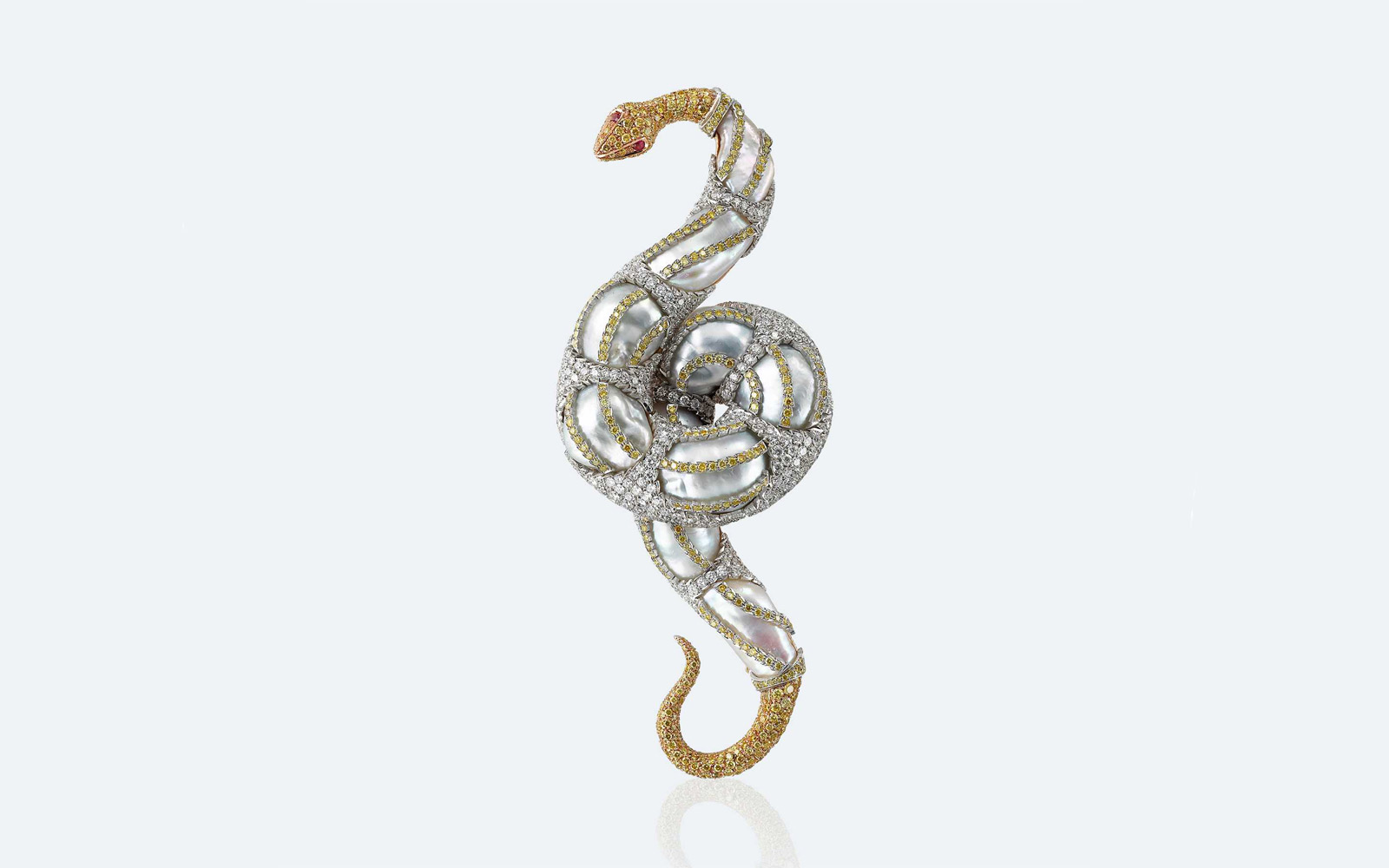 Buccellati snake pin with baroque pearls