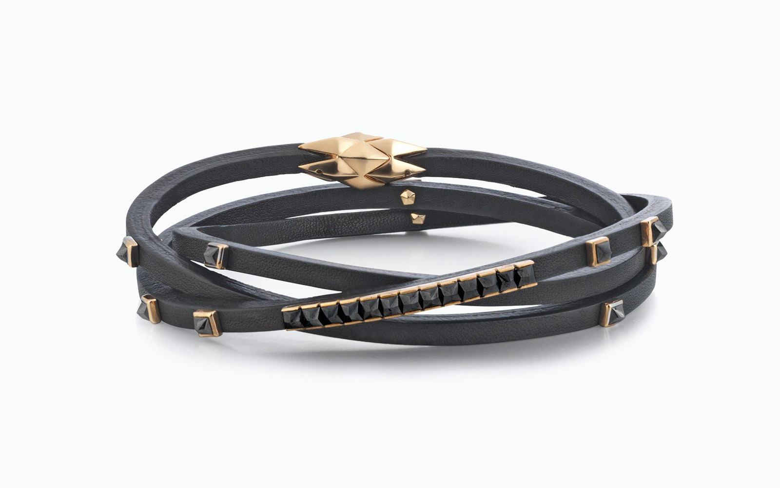  Tomasz Donocik leather wrap bracelet in black diamonds 