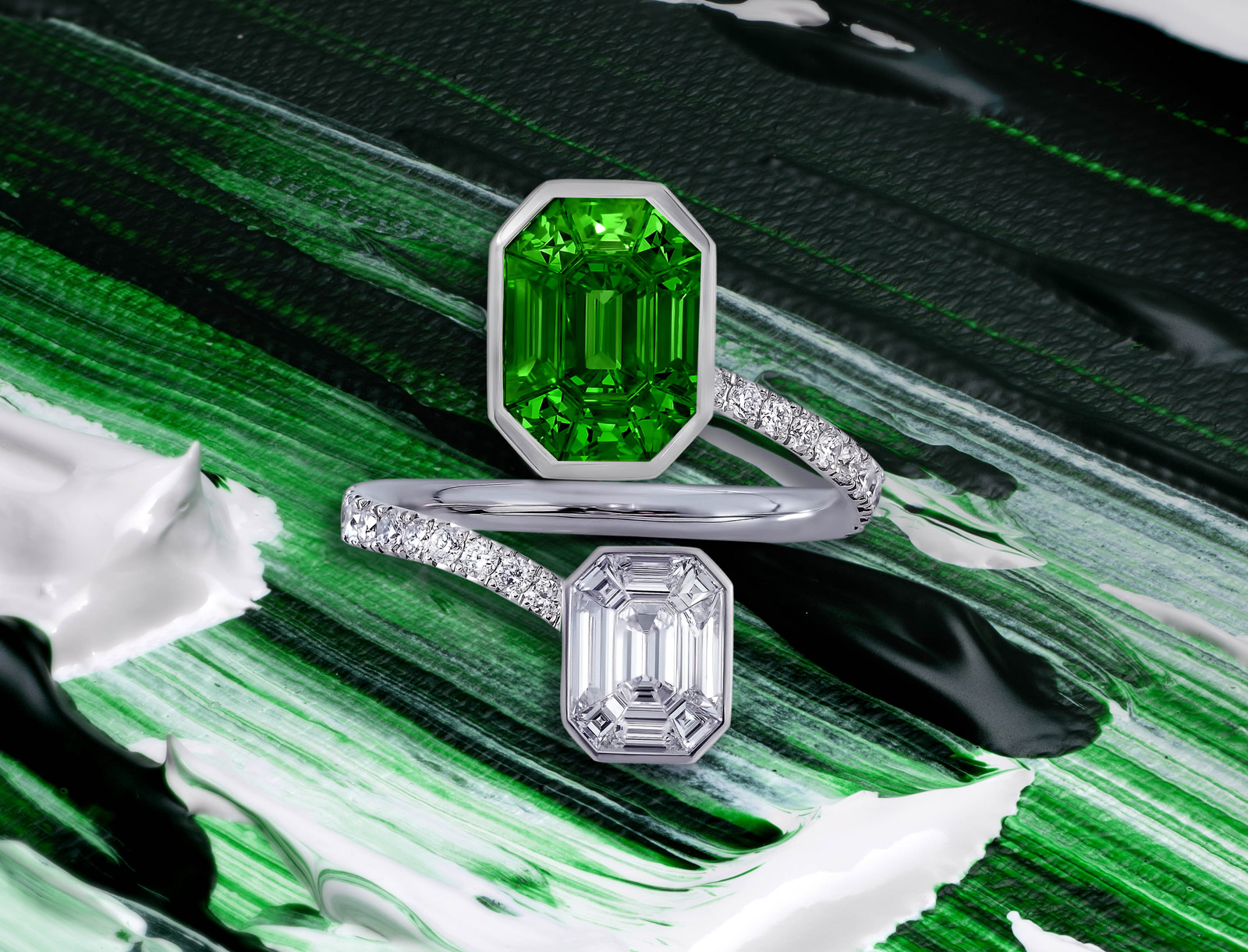  Muse ring with tsavorites and diamonds by Stenzhorn