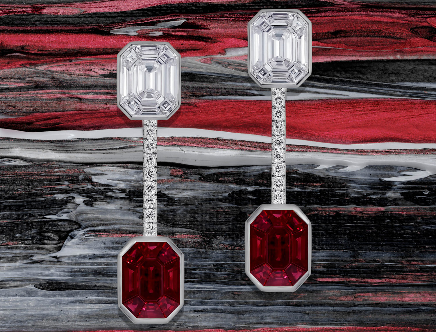  Muse earrings with diamonds and rubies by Stenzhorn