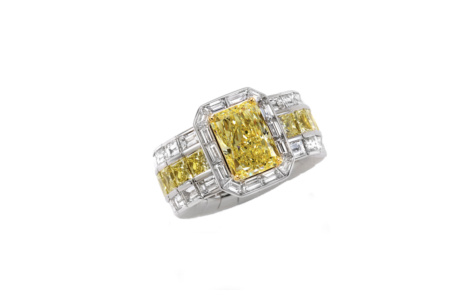 Picchiotti radiant yellow and colourless diamond Xpandable engagement ring in platinum from Bridal collection