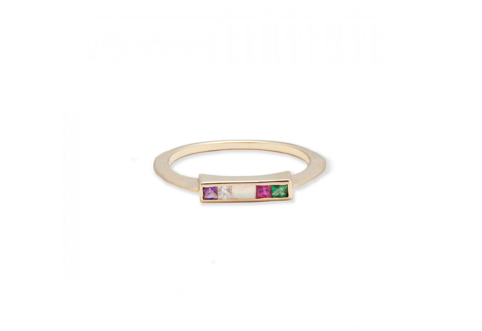  Erica Weiner 'ADORE' acrostic ring with amethyst, diamond, opal, ruby, emerald in yellow gold  