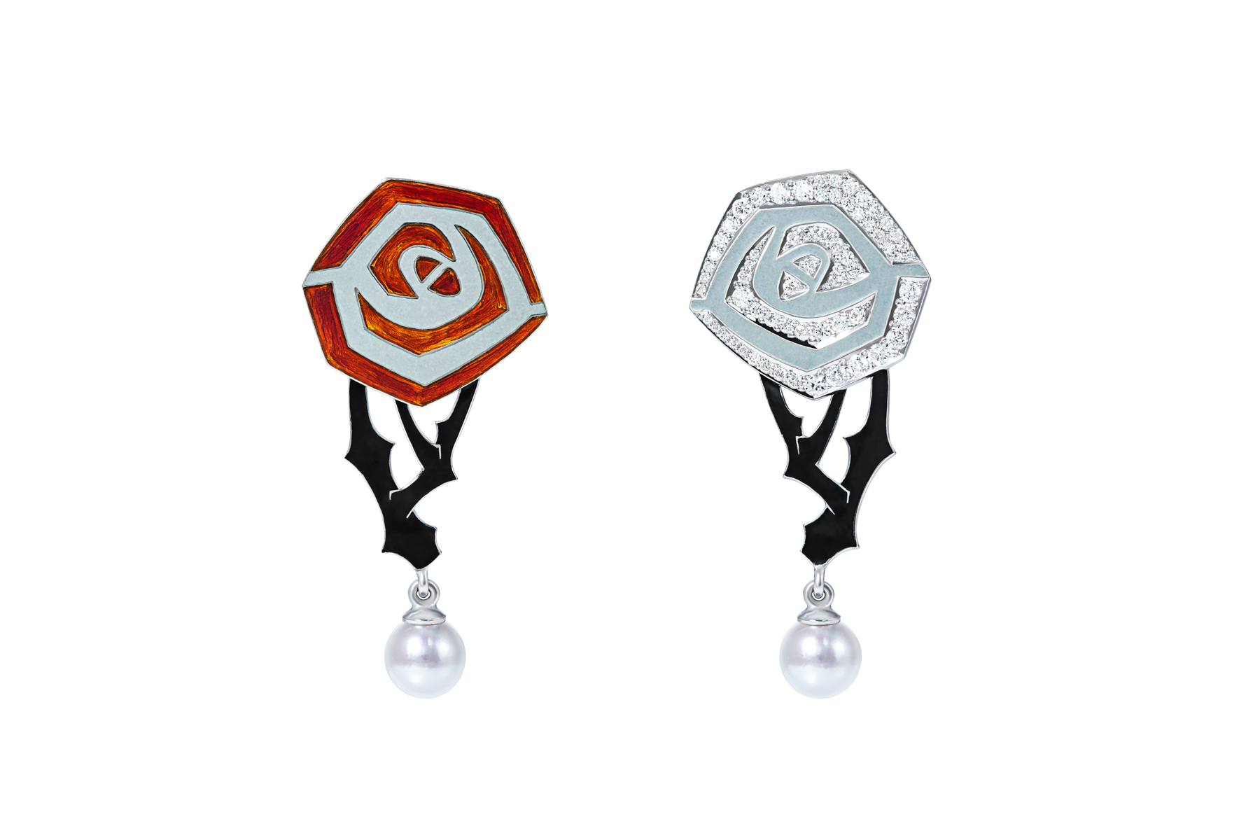  Ilgiz F Rose earrings with enamel and pearls