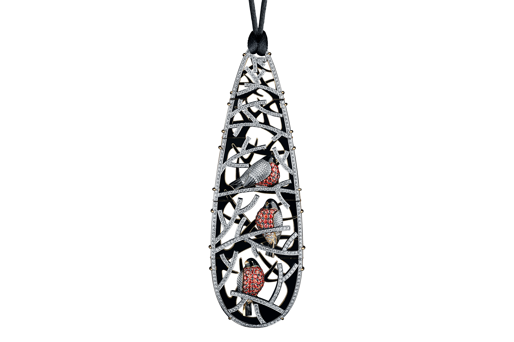 Ilgiz F Bullfinshes pendant with rubies and diamonds