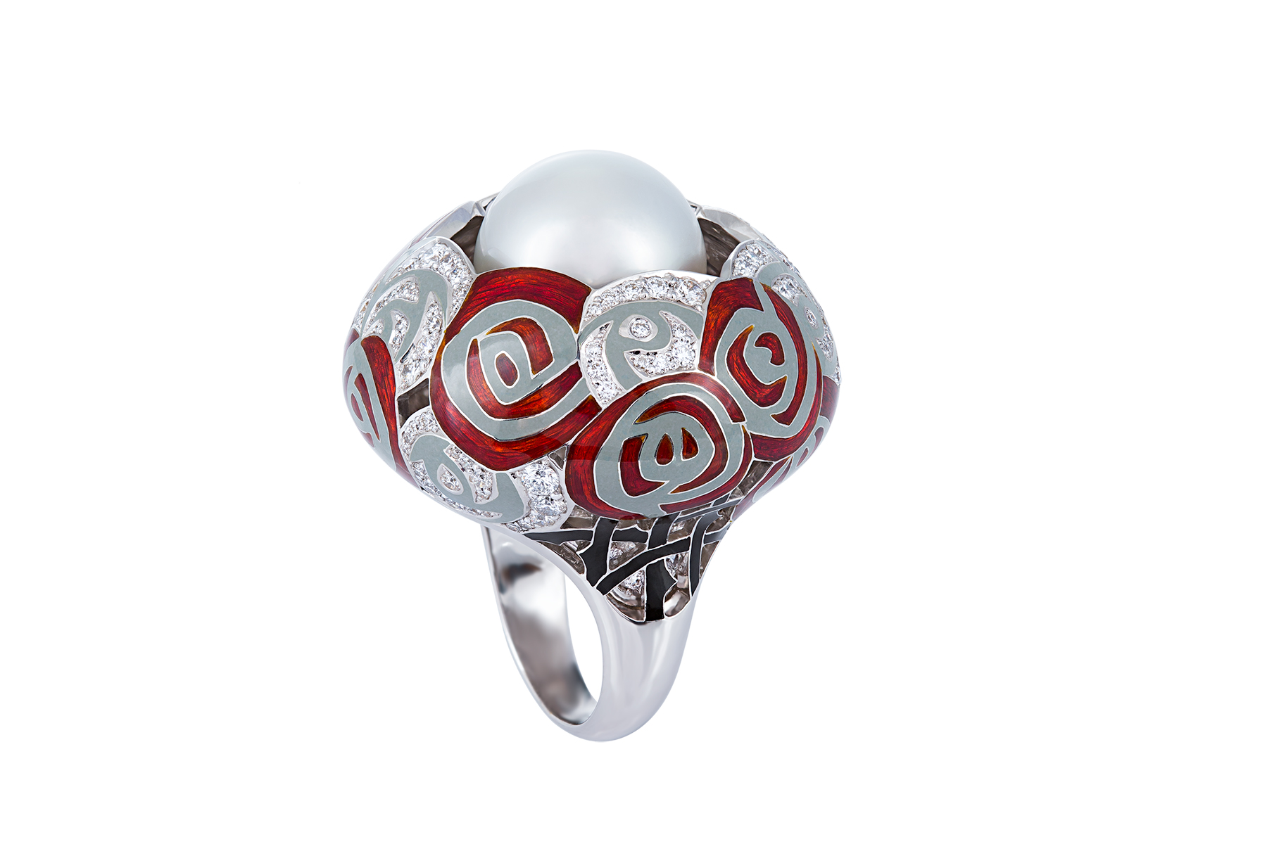  Ilgiz F Rose ring with enamel, diamonds and pearl