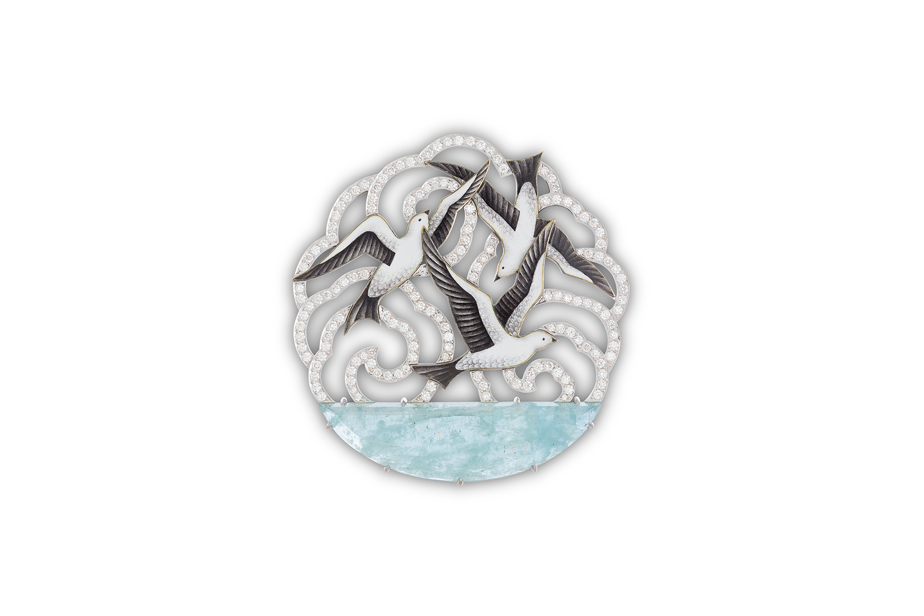  Ilgiz F Seagulls pendant with enamel, aquamarine and diamonds