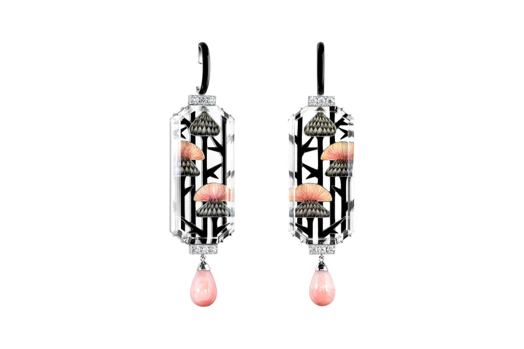  Ilgiz F Burdock earrings with enamel, conch pearl and quartz