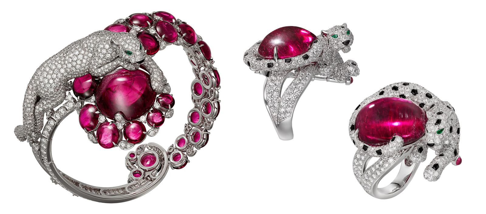 Браслет и кольцо Resonance de Cartier с кабошонами рубеллитов