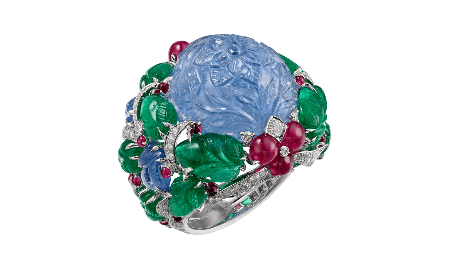  Résonances de Cartier ring Ring in platinum with sapphires, emeralds, rubies and diamonds