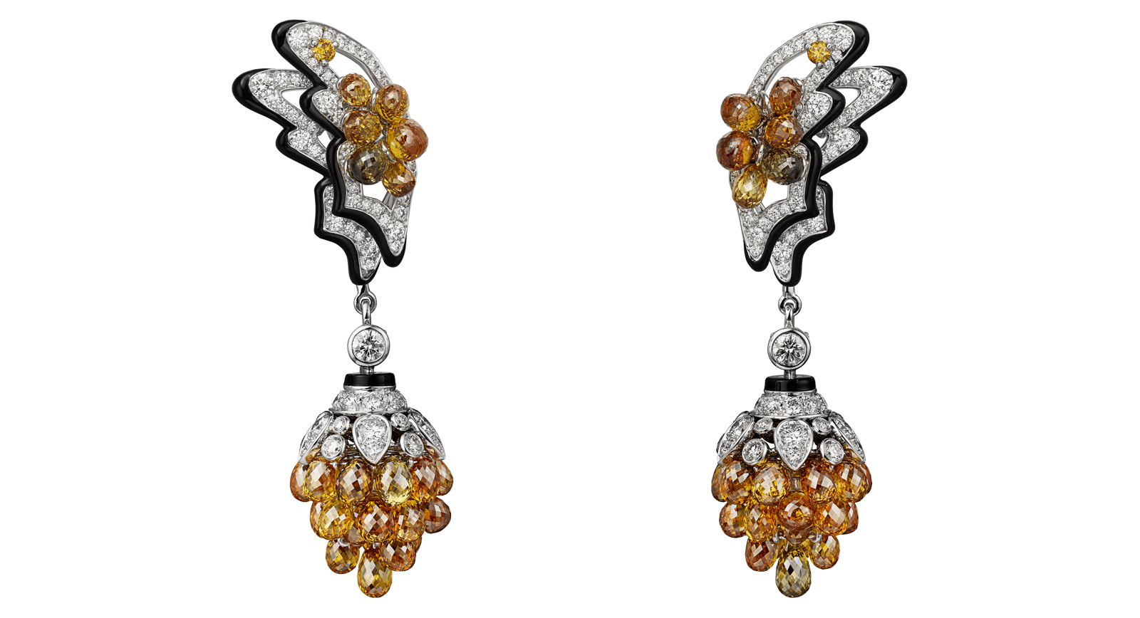  Résonances de Cartier earrings in white gold with coloured diamonds, black lacquer and colourless diamonds
