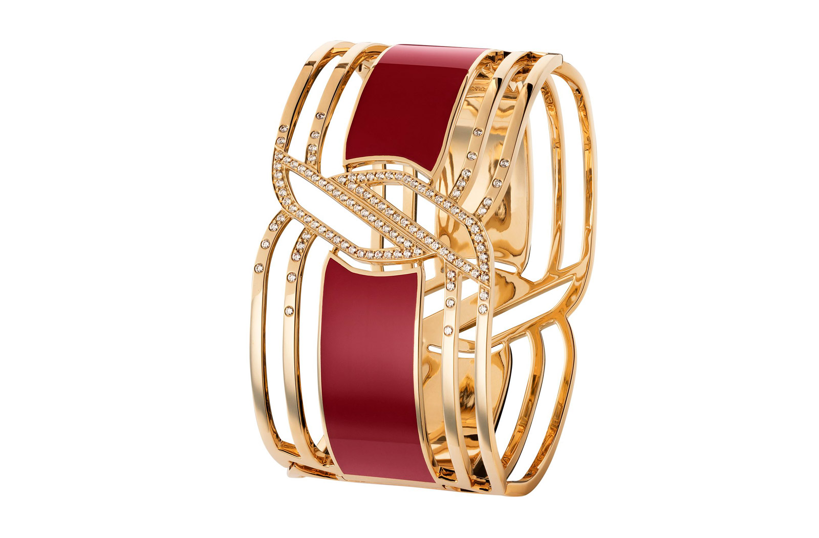  MY RED CUFF IN 18K YELLOW GOLD, RED HYCERAM® AND DIAMONDS