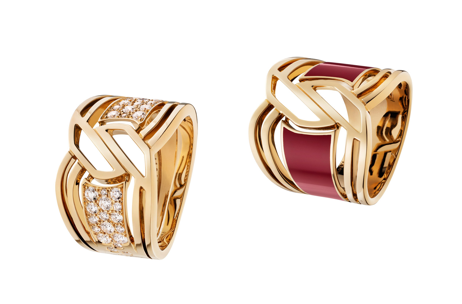 MY RED RING AND MY GOLDEN LINK RING IN 18K YELLOW GOLD, RED HYCERAM® AND DIAMONDS