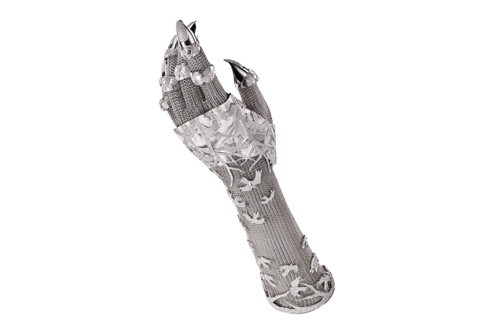 Shaun Leane special commission for Daphne Guinness: 'Contra Mundum' (Against the World) White Gold and Diamond evening glove, 2010