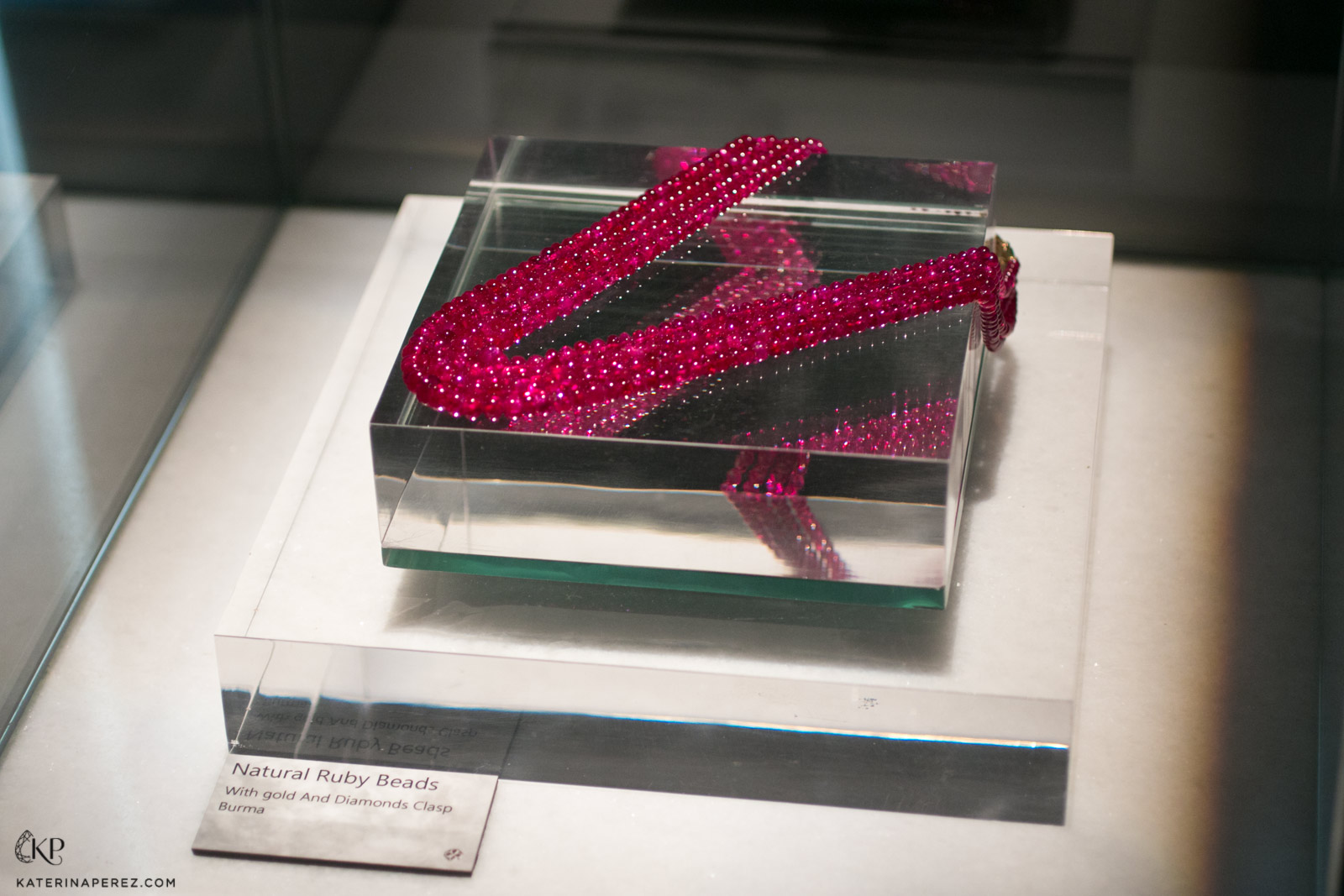  5 string Natural Burmese ruby bead necklace with diamond clasp, Twentieth Century