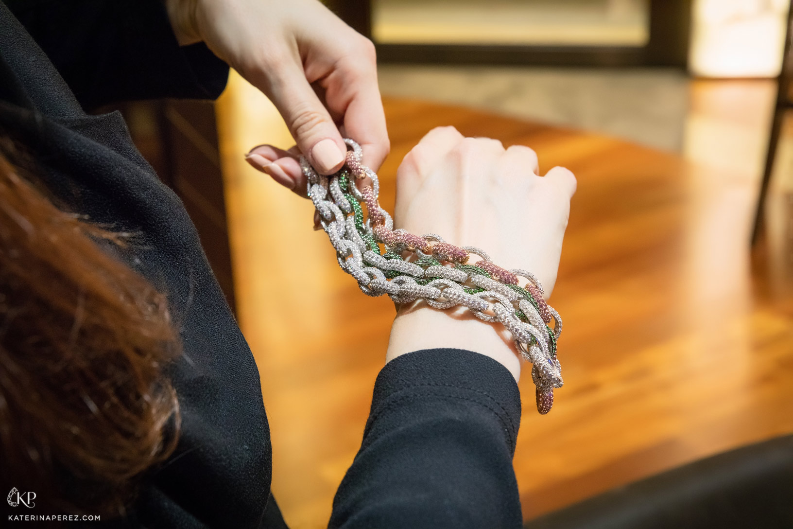 Avakian Links bracelet paved with diamonds, tsavorites or pink sapphires